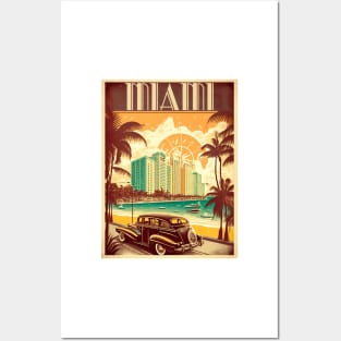 Miami Beach Vintage Travel Art Poster Posters and Art